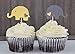 Light Yellow and Grey Elephant Cupcake Toppers - Elephant and Hearts Food Picks - Yellow and Gray Elephants - Baby Shower Appetizer Picks - Gender Neutral Shower - (Set of 24)