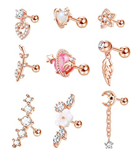 Drperfect Cartilage Earrings for Women 16G 316L Stainless Steel CZ Dangle Helix Tragus Cartilage Stud Ear Piercing Jewelry