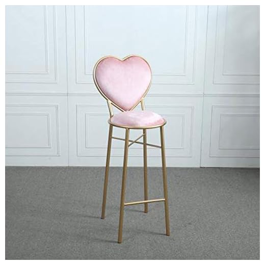 hongyan Wrought Iron Heart-Shaped Stools Flannel Lounge Chairs Kitchen Counter Dessert Shop High Bar Stool with Backrest Cafe Golden Dresser Chair Metal Legs (Color : Pink, Size : 75cm)