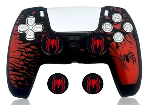 Image of TMG PS5 Controller Skin Spider-Man Theme Silicone Pecial Edition Protective Skin Case Cover for PS5 Controller with 2 Thumb Grip Caps (Red-Black)