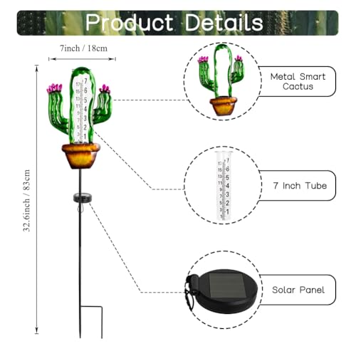 Pluviomètre solaire décoratif en forme de cactus, cadeau idéal