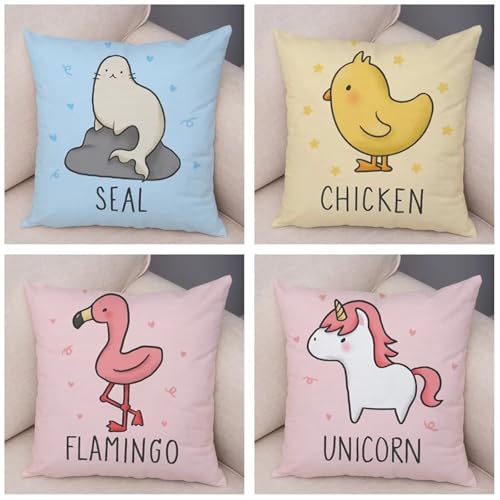Dibujos Animados Rosa Funda de Cojín Juego de 4,Con cremallera Doble cara Fundas de Cojines,55x55cm Suave Lino Fundas de Almohada Sofá Decorativa de cojín para Patio al Aire Libre,Jardín,Sala de Estar