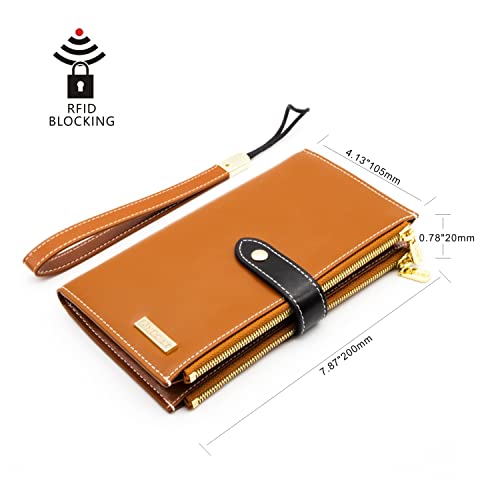 Image of ANDOILT Women's Genuine Leather Wallet RFID Blocking Credit Card Holder Zipper Purse Cell Phone Handbag