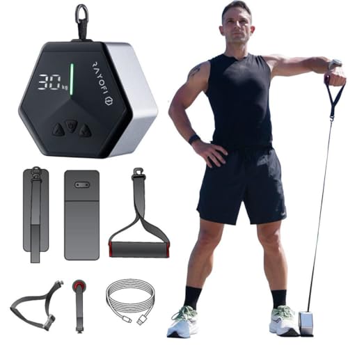 Rayofi Go-Tone Mobile Kraftstation – Smarter Seilzug mit App & 30kg Digital-Widerstand, Portable Cable Machine Gym Set inkl. Bodenplatte Türanker, Elektrischer Rückentrainer für Zuhause Büro (Silber)