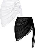 Ekouaer 2 Pcs Sarong Coverups for Women Beach Wrap Skirt Chiffon Swimsuit Coverup for Swimwear Black-White,Small