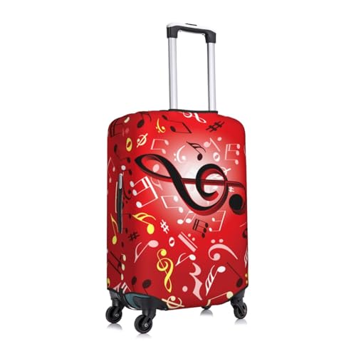 Music Notes on red background Luggage Cover Elastic Suitcase Covers for Protector Suitcase Sleeve for Luggage 18-32 In3