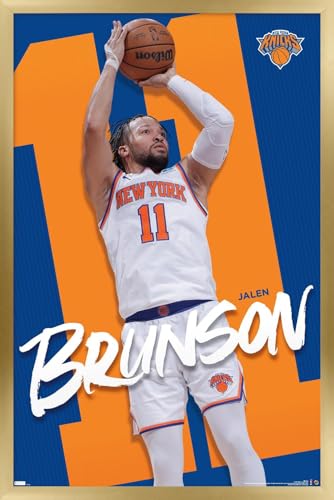 Trends International NBA New York Knicks - Jalen Brunson 24 Wall Poster, 22.4L x 14.7W, Gold Framed Version
