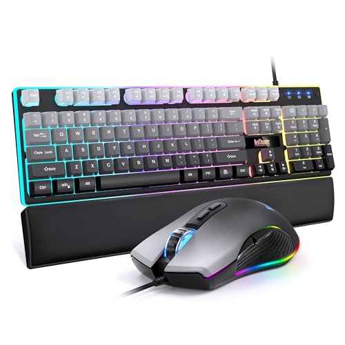 Image of RedThunder K10 Wired Gaming Keyboard, Mouse Wrist Rest Combo, RGB Backlit, Mechanical Feel Anti-ghosting Keyboard + 7D 7200 DPI Mice+Soft Leather Wrist Rest 3 in 1 PC Gamer Accessories(Gradient Gray)