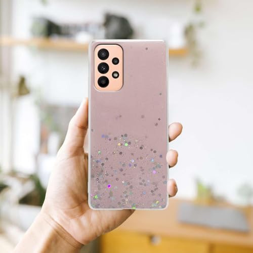 Image of VONZEE Glitter Case Compatible with Samsung Galaxy A23 5G /4G, Non Moving Glitter Stars Cover Soft TPU + Hard PC Bumper Bling Cover for Women Girls Protective Shockproof Phone Case (Pink)