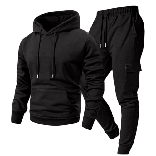 ASUIU - Mens Sweat Sets 2 Piece Outfits Hoodie and Sweatpants Set for Men Winter Solid Jogger Sweatpants Long Sleeve Tracksuit Drawstring Elastic Waist Matching Sweatset Conjunto Deportivo Para Hombre Black L - Best Deal on Amazon