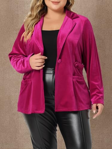 Image of Agnes Orinda Plus Size Velvet Blazers Jackets for Women Casual Lapel Suit Office Work Blazer | Soft Velvet Fabric, Notched Lapel, Button Closure, Vintage Party Style, Long Sleeve Casual Blazer Jacket