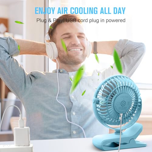 BESKAR USB Powered Clip on Fan, Portable Small Fan with Cord, 3 Speeds Strong Airflow, Personal Fan with Sturdy Clamp, Quiet Desk Fan & Clip Fan by BESKAR - Image 6