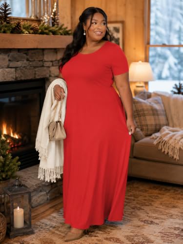 Image of PinkPatty Women's Plus Size Crew Neck Short Sleeve Maxi Dress with Pockets