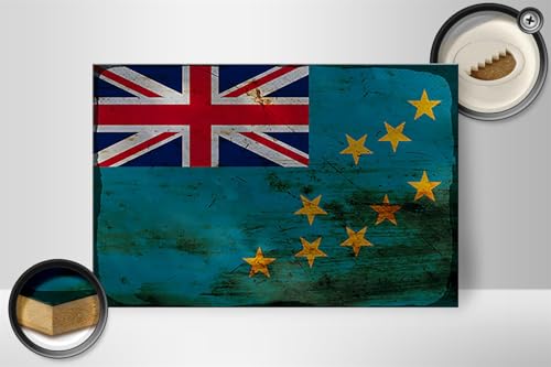Femer Holzschild Flagge Tuvalu 30x20cm Flag of Tuvalu Rost