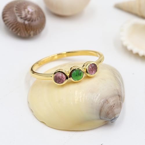 Bague tourmaline or jaune 18k et argent 925 trois pierres