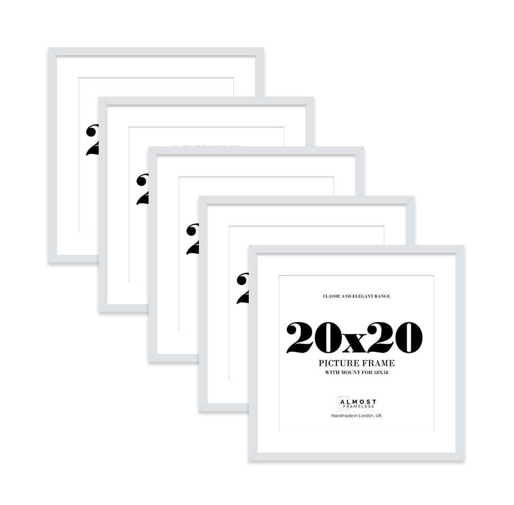 20x20 Light Grey Picture Frame with Mount for 18x18 Photos, Prints - Modern Square Wall Frame, Set of 5