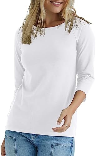 Hanes Women's Stretch Cotton Raglan Sleeve Tee, White, X Large