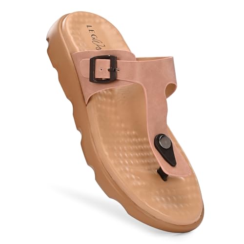 Image of Legwork Women's Orthopaedic T-Strap Thong Sandal | Acupressure Massage Footbed | EVA Cushioned Platform Sole | Doctor Arch Support | Adjustable Buckle Strap | Diabetic Friendly Flat Sandals for Women | UK 3-8 | Brown, Tan, Pink