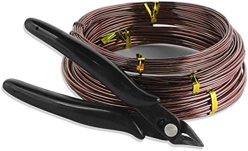 Sanlykate Bonsai Wire Tool Kit with Cutter, 3 Roll Tree Training Wires 98 Feet Total, 1.0mm, 1.5mm, 2.0mm Anodized Aluminum Wire Set, Hold Plant Branches Trunks - Brown