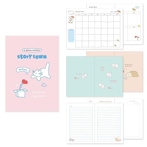 Agenda 6 mois Monolike Storytown B6 avec motif chat surpris 128x182mm