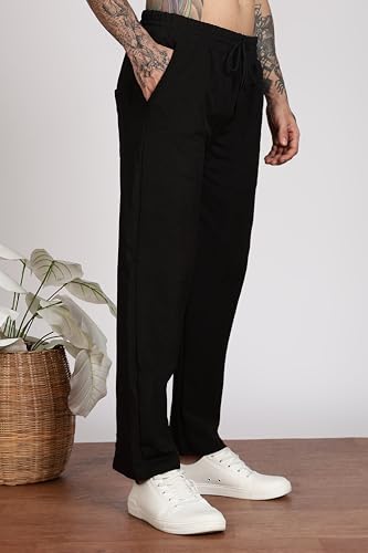 Image of Men's Slim Fit Trouser | Casual Bottoms with Elastic Waist & Drawstring | Soft Stretchable Fabric | Stylish Straight Fit Trousers for Office, Travel & Daily Use