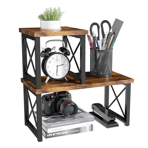 HavenlyYouth Desk Shelf, 2 Tier Wood Desktop Bookshelf, Adjustable Freestanding