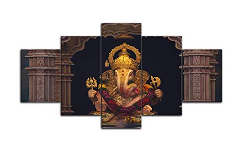 Amemny Hd Print 5 Pieces Hindu God Ganesha Elephant Canvas Painting Living Room Decor Canvas Painting Modern Home Decor Wall Art Picture Framed Ready To Hang #TOP1