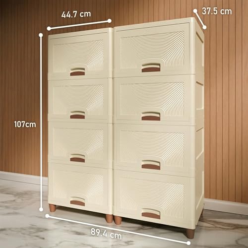 Image of Amazon Basics Multi-Purpose Large Organizer | Modular Storage Box for Clothes, Kitchen, Bedroom & Living Room | Stackable Rack, Space-Saving Wardrobe Cabinet (Off White), 8 Piece, 37.5LX44.7WX27H cm