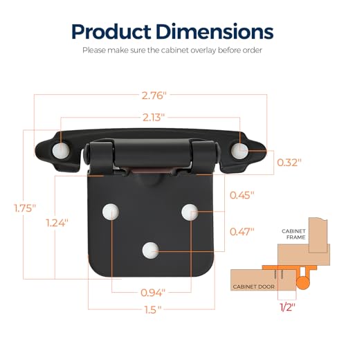 Image of Ravinte 30 Pack (15 Pairs) 1 /2 inch Overlay Cabinet Hinges, Self-Closing Semi-Concealed Face Mount, Matte Black Decorative Hardware with Door Bumpers for Kitchen & Cupboard Doors