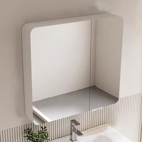 Armoire de salle de bain Space en aluminium avec miroir de maquillage, finition blanche, 60 x 13,5 x 70 cm, élégante pour les essentiels de salle de bain