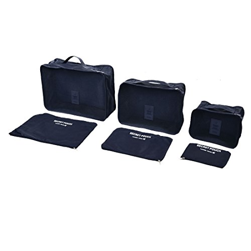 Ruilogod Ropa de viaje Clasificación Bolsa de almacenamiento Paquete Equipaje 6 en 1 azul marino