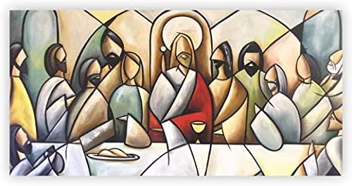 Quadro Religião Santa Ceia Moderna Vintage Jesus tela Canvas 60x3...