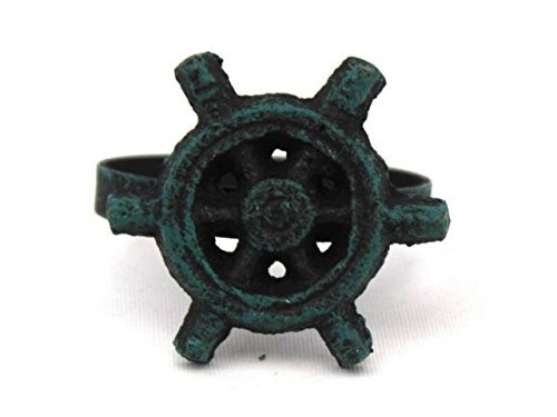 Hampton Nautical Cast Iron Ship Wheel Napkin Ring, 2", Seaworn Blue