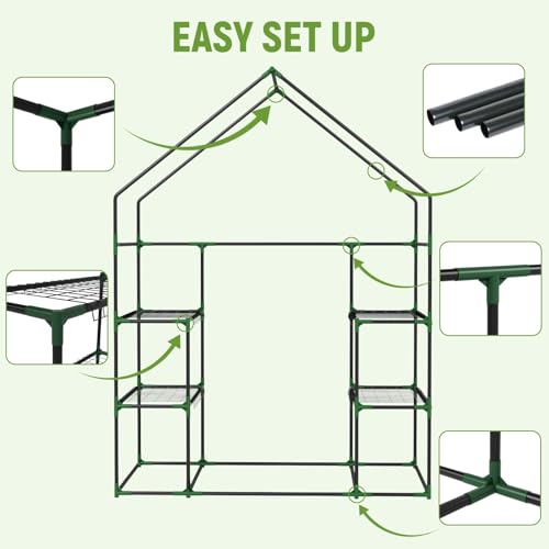 Image of Walk in Greenhouses, 57 x 29 x 76 inch Green House, Greenhouse for Outdoors with Durable PE Cover, Portable Greenhouse with Shelves Stands,White