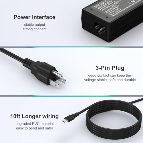 Image of 65W USB C Laptop Charger Compatible with HP Chromebook /Lenovo /Dell /Acer and More Chromebook Type C Power Cord