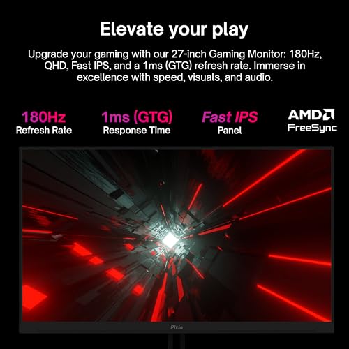 Image of Pixio PX278 Wave 27 inch 180Hz Refresh Rate FHD 1440p Resolution Fast IPS Panel 1ms GTG Response Time Gaming Monitor and PS1S Wave Black Single Monitor Arm - Fits up to 32 inches and 19.8lbs