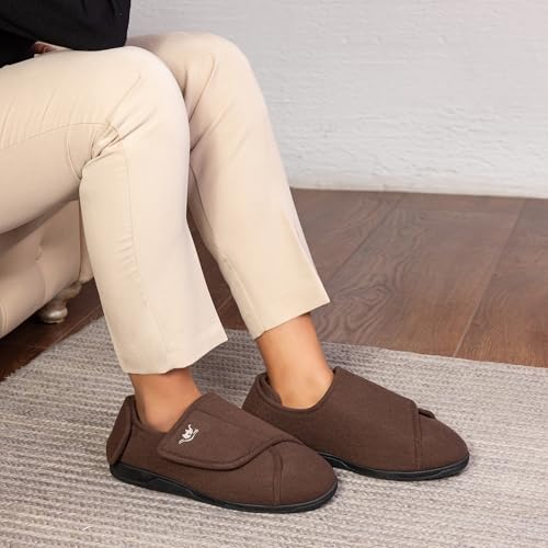 Image of Men's Memory Foam Diabetic Slippers with Adjustable Closure, Extra Wide Comfy Warm Plush Fleece Arthritis Edema Swollen Diabetic House Shoes Machine Washable with Anti Slip Sole