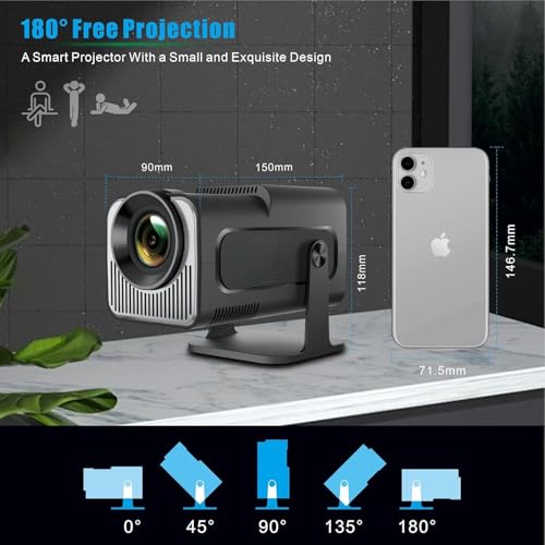 Image of HY320 Mini Projector -720p Resolution 4K Native (4K Support) Smart Portable Projector with Android 11, Wi-Fi 6 & Bluetooth 5.0, Remote Controller Auto Keystone, HDMI /USB, Home Cinema