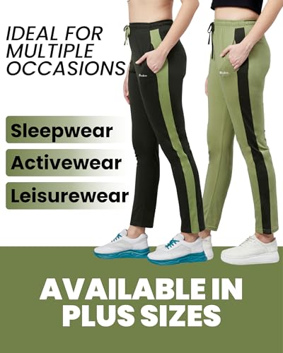 Image of BLINKIN Women's Relaxed Fit Mid Rise Cotton Pajamas Combo, Pack of 2-The Ultimate Track Pants : Ideal Lower for Night Wear & Comfort Wear