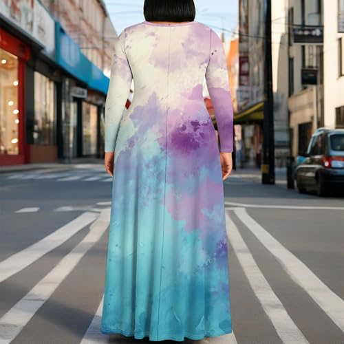 Image of PinkPatty Plus Size Maxi Dress for Curvy Women Crew Neck Long Sleeves Casual Dress Vacation Sundresses with Pockets