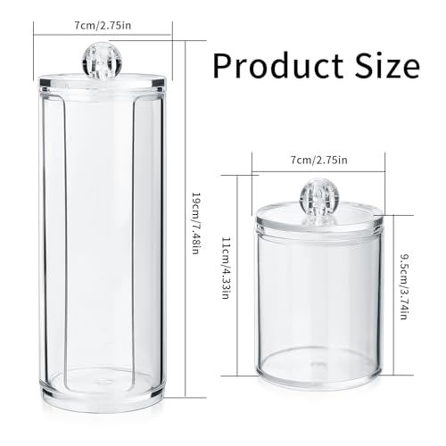 Gaomoeny 3 Pcs Cotton Pad Holder, Bathroom Cotton Wool Bud Holder, Cotton Swab Dispenser, Makeup Organizer Holder, Clear Acrylic Q-Tips Cosmetic Storage Jars Organiser Canisters Containers with Lids