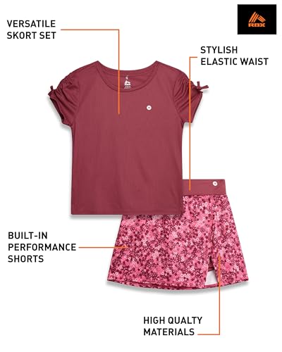 Image of RBX Girls Athletic Skort Set - 2 Piece Workout Outfit with Performance Graphic Tee & Athletic Skort for Girls