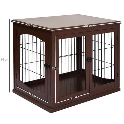 PawHut Hundekäfig für Zuhause, Hundehütte mit 2 Eingängen, Abschließbar Hundebox, Hundehaus für kleine Hunde, Braun, 58,5 x 81 x 66 cm