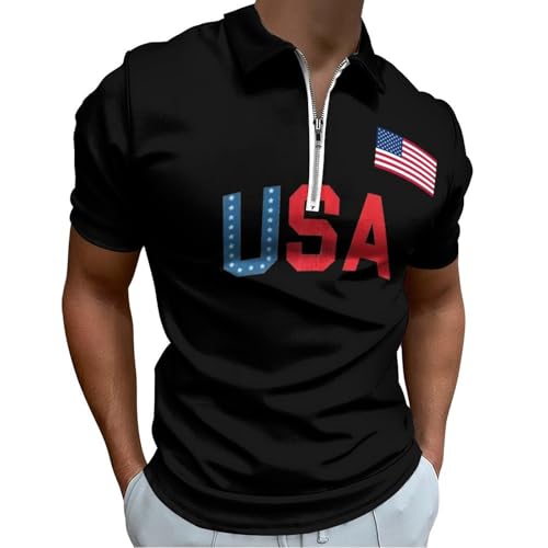 Polo sport respirant séchage rapide noir avec lettres USA