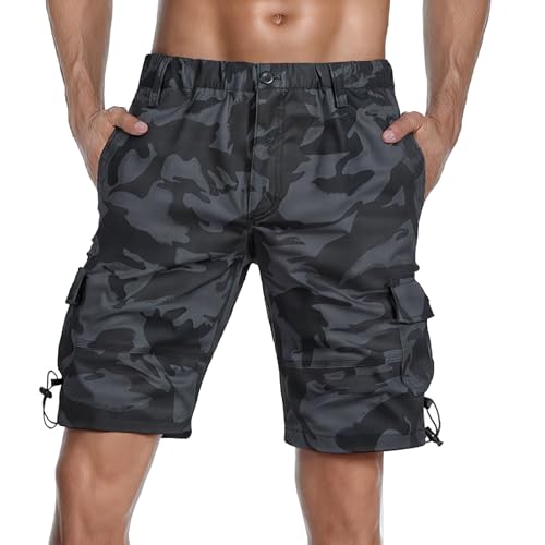 BWBIKE Pantalones Cortos Cargo para Hombre con Cinturilla Elástica - Shorts de Verano en Algodón Casual, Ajuste Relajado, Shorts de Trabajo con Múltiples Bolsillos para Exteriores y Uso Diario