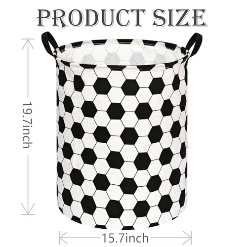 Image of 19.7 inch Round Kids Laundry Basket Gift Baskets Storage Laundry Hamper Baby Toys Nursery Bin with Handles,Storage Basket for Kids Room Bedroom Decor (Football)