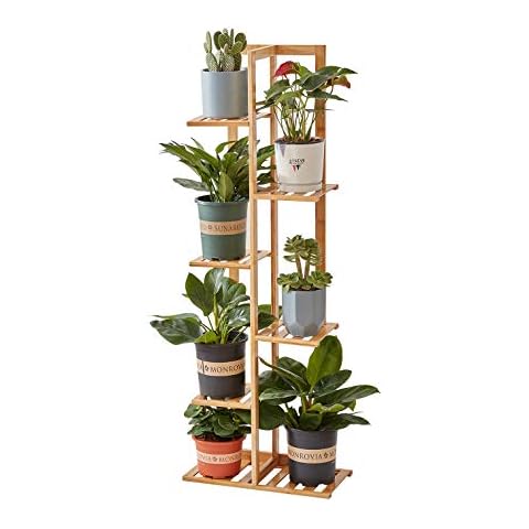 Homchwell Plant Stand Rack Bamboo 6 Tier 7 Potted Indoor Outdoor Multiple Flower Pot Holder Shelf Rack Planter Display Shelving Unit for Patio Garden Corner Balcony Living Room (7 Flowerpots) Cover