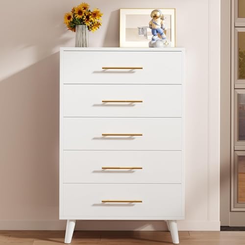 Opiniones y reviews de Cajonera Blanca Madera los 5 más buscados. 41 BRO A SIS Cómoda Blanca de 5 Cajones para Recámara - Cajonera para Bebé y Ropa de Madera (MDF), Mueble Organizador Tipo Closet con Manijas Doradas