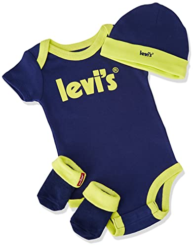 Levi’s Kids LHN Poster Logo 3PC Boxset NL0280 Juegos EN Caja, Azul, 0-6 Meses Unisex