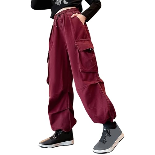 Girls' Parachute Cargo Pants Elastic High Waist Jogger Trousers Y2k Casual Pants Loose Aesthetic Streetwear Sweatpants